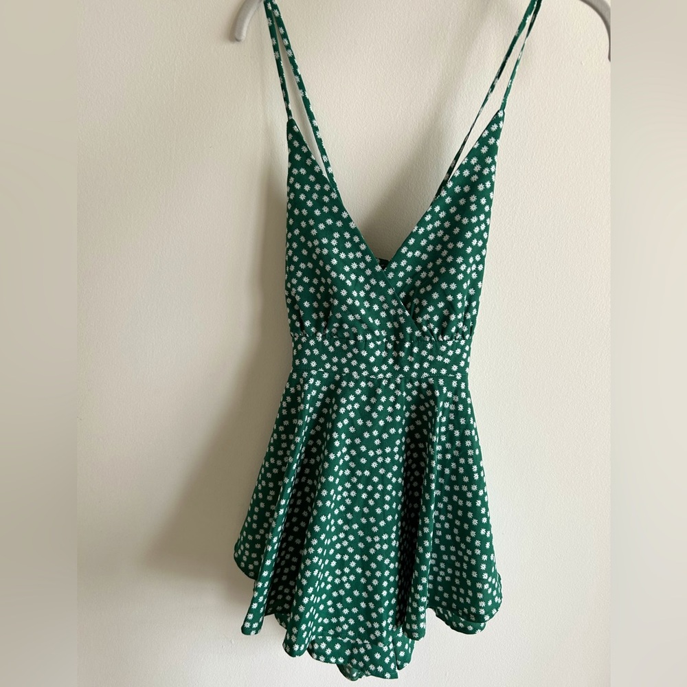 Green Romper with White Floral Details